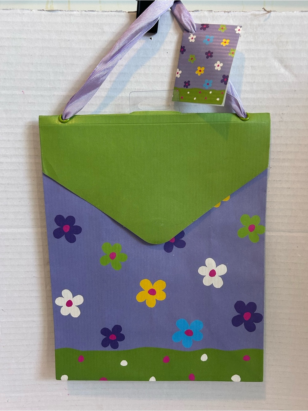 3 Floral Purple & Green Gift Bag with Ribbon Handle LOT 3